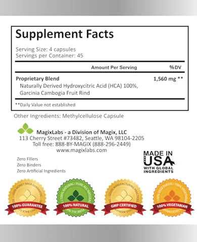 MagixLabs - Garcinia Cambogia Extract Ultra Extreme 100%% HCA – 100%% Puro e Natural – O Suplemento de Ação Rápida Definitivo