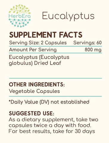 HerbEra - Eucalyptus 120 Cápsulas, 400mg, Folha Seca de Eucalipto (Eucalyptus Globulus) – Marca Eucalyptus