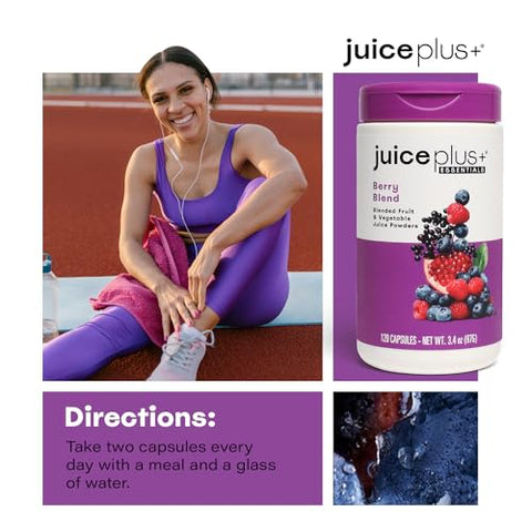 Juice Plus+ - JuicePlus Berry Blend: Suco de Uva Concord, Mirtilo, Cranberry e Mais – Vitaminas à Base de Alimentos Integrais, Vegano, à Base de Plantas – Sem Glúten, Não-OGM, Kosher – 1 Frasco (60 Porções)
