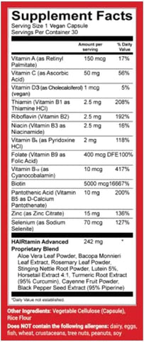 Vitaminas Veganas para Cabelos para Crescimento Rápido | Cápsulas de Biotina Natural para Apoiar Cabelos, Pele e Unhas Saudáveis | Pode Reduzir a Queda - HAIRtamin