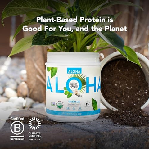 Proteína em Pó Orgânica à Base de Plantas, Sem Stevia, Baunilha, 550g, 15 Porções – Embalagem Pode Variar - ALOHA