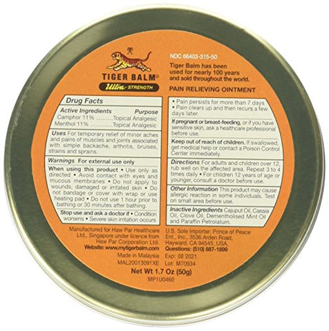 Prince Of Peace - Tiger Balm Ointment Esportiva Alívio da Dor, Ultra Forte 50g (Pacote com 2)