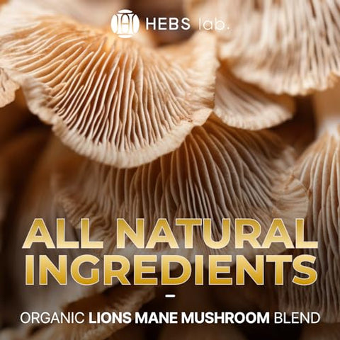 HEBS LAB. - Suplemento de Cogumelo do Leão – Extrato Orgânico de Cogumelo do Leão – Suplemento Cerebral de Ervas – Gotas Naturais de Cogumelo do Leão – Defesa Imunológica – Fabricado nos EUA – Suplemento de Memória para o Cérebro 4g