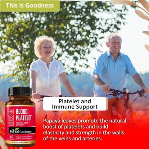 Cápsulas de Folha de Mamão Herbal Goodness – 60/600mg 20x Potência – Suporte a Plaquetas Sanguíneas, Medula Óssea, Imunidade – Fórmula de Limpeza Sanguínea – Remédio Herbal – Fabricado nos EUA