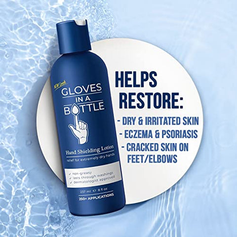 Gloves In A Bottle - Luvas in a Bottle – Loção Protetora para Pele Seca e Irritada, Sem Gordura e Sem Perfume, 8 fl oz, Pacote com 2  Luvas in a Bottle