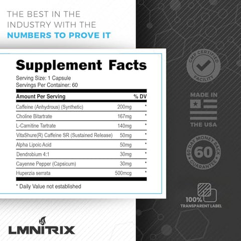LMNITRIX - Burnz – Queimador de Gordura Termogênico Extremo – Auxílio Poderoso para Perda de Peso, Mais Forte que a Maioria dos Comprimidos Dietéticos – Destruidor Verdadeiro de Platô – Perca Peso Rapidamente para Homens e Mulheres – 60ct