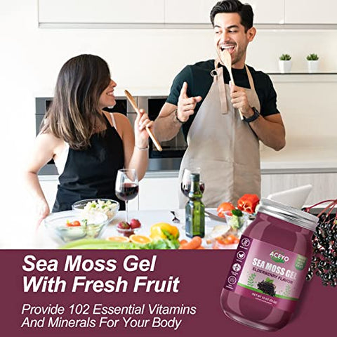 18 OZ) Gel de Musgo do Mar de Sabugueiro Irlandês Orgânico Cru Vegano Sabor 102 Vitaminas e Minerais Colhido na Natureza Reforço Imunológico para a Tireoide e Suporte Digestivo - ACEYO
