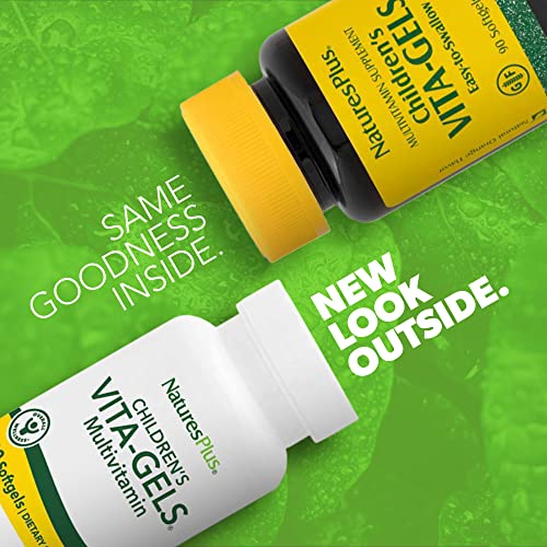 Natures Plus - NaturesPlus Vita-Gels Infantil – 90 Cápsulas Softgels Fáceis de Engolir – Sabor Natural de Laranja – Multivitamínico Infantil