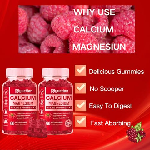 Riyuetian - Gomas de Cálcio Magnésio Zinco com Vitamina D3, Alta Absorção de Zinco para os Ossos – Marca: [Nome da Marca]