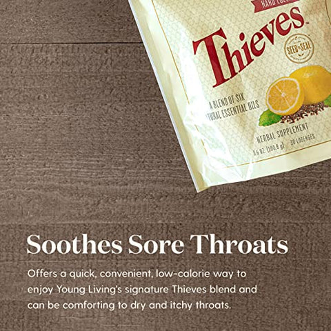 Young Living - Pastilhas de Thieves Hard da Young Living – Infundidas com a Mistura de Óleo Essencial Thieves – Sem Açúcar – Marca