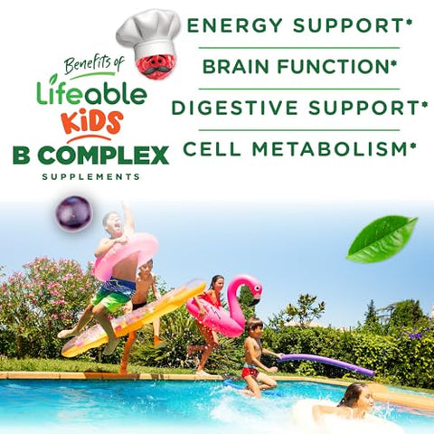 Complexo de Vitamina B para Crianças | com VIT C | Gomas de Complexo B com Sabor Delicioso | Complexo B Vegano para Crianças | Suporte Energético e Nervoso | 90 Gomas - Lifeable