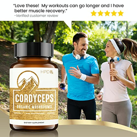 HPD Rx - Cordyceps Mushroom Extract Premium Orgânico para Energia, Resistência e Imunidade | 2250 mg, 240 Cápsulas, Pacote com 2 | Marca em Destaque
