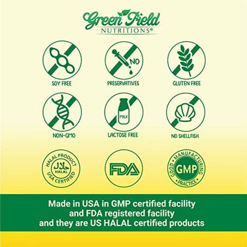 GREEN FIELD NUTRITIONS - Greenfield Nutritions Óleo de Peixe Halal 1000mg, Ômega 3 Halal 300mg, Óleo de Peixe Peruano Selvagem Pequeno Halal Vitaminas, EPA 180mg