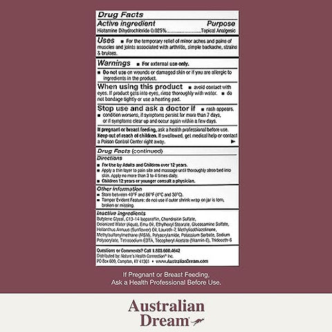 Creme Alívio da Dor da Artrite – Alívio Poderoso e Suave para Dores Musculares e Articulares – Frasco de 4 oz (113 g) - Australian Dream