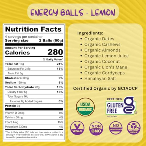 ODD BALLS A FUNGUY BLEND - ODD BALLS Bolas Energéticas Orgânicas de Limão – Superfood Snack de Cogumelos – Corrida, Ciclismo, Caminhada – Alternativa a Géis e Barras – Foco em Lion’s Mane, Energia de Cordyceps – Vegano, Sem Glúten