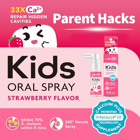 LAB 52 - LAB52 Kids Spray Oral, Auxiliar de Pasta de Dente para Crianças, Reparação de Cáries e Hálito Fresco, Anticárie Infantil sem Flúor para Recém-Nascidos a Pré-Escolares, Sabor Morango Xilitol