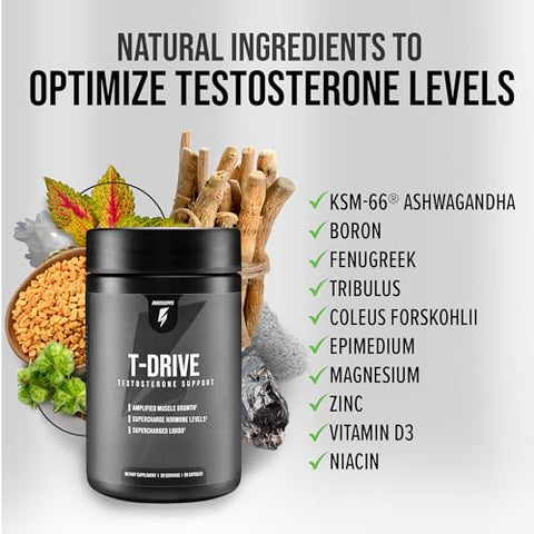 T-Drive: Impulsionador de Testosterona para Aumentar o Crescimento Muscular | KSM-66 Ashwagandha, Boro, Feno Grego | 90 Cápsulas - InnoSupps
