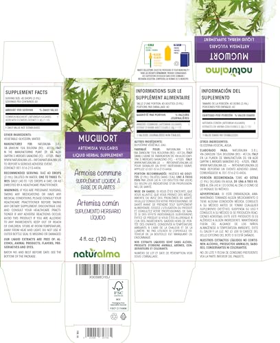 Artemísia Vulgaris Erva com Flores Tintura sem Álcool – Extrato Líquido em Gotas 118 ml – Suplemento Herbal Vegano - Naturalma