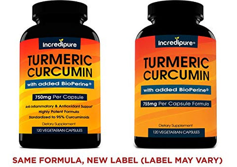 Cápsulas Vegetais de Cúrcuma com BioPerine, 755mg por Cápsula, 120 Unidades - Curcumin Incredipure