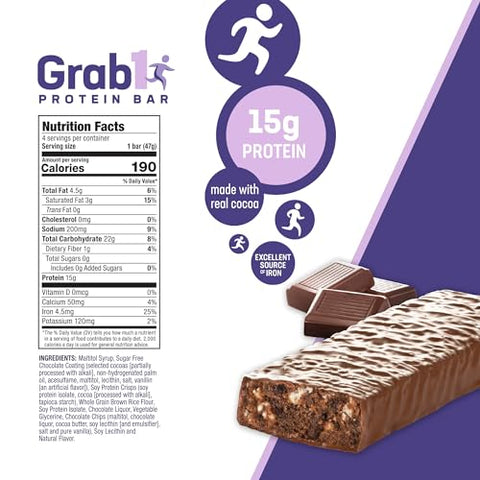 GRAB1 - Grab1 Barras de Proteína Sem Açúcar, Chocolate Amargo Sem Lactose (3 Pacotes = 12 Barras) | 12g Proteína 4g Fibra | Baixa Caloria | Zero Açúcar
