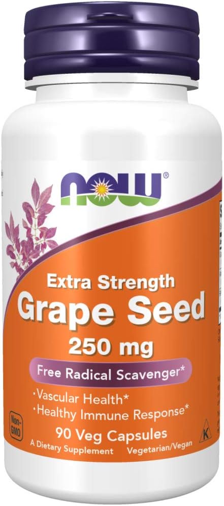 Suplementos, Semente de Uva (Extrato Altamente Concentrado com no mínimo 90% de Polifenóis) Extra Forte 250 mg, 90 Cápsulas Vegetais - NOW Foods