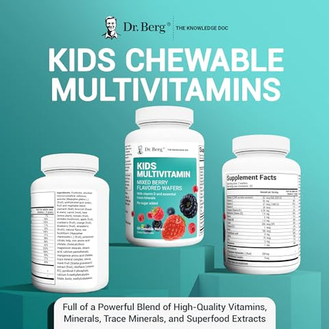 Dr. Berg Nutritionals - Dr. Berg Kids Chewable Multivitaminas – 20 Nutrientes Essenciais – Sem Açúcar – Vitamina Diária para Crianças