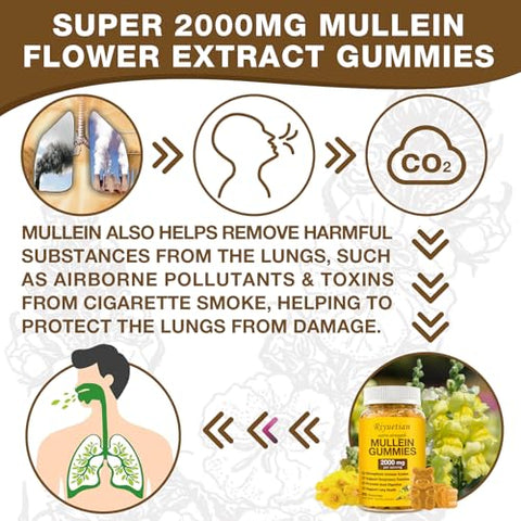 Riyuetian - Mullein Gummies 2000mg – 2 Pacotes, Fortalece a Respiração