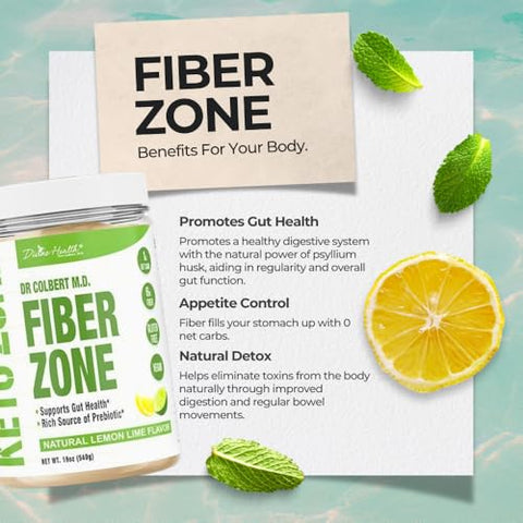 Dr Colbert MD Pó de Fibra Zone | Sabor Limão-Lima Prebióticos, Insolúveis | 100g - Divine Health