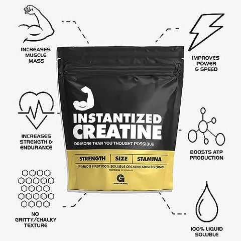GAINS IN BULK GAINSINBULK.COM - Creatina Monohidratada Instantânea Ganhos em Massa, Primeira Creatina 100% Solúvel do Mundo para Força, Desempenho e Construção Muscular… (30 Porções)