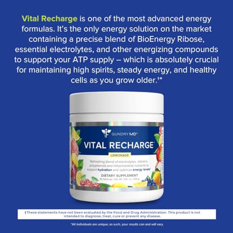 Vital Recharge – Fórmula Avançada de Energia com Eletrólitos – Suporta Fornecimento de ATP – 30 Porções - Gundry MD