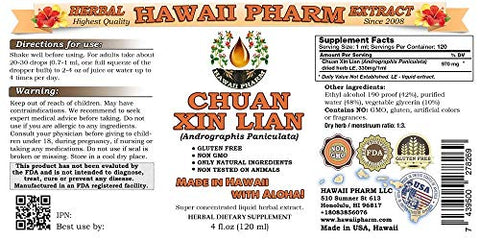 Hawaii Pharm - Chuan Xin Lian Tintura, Andrographis (Andrographis Paniculata) Extrato Líquido de Ervas, 4 oz (118 ml) – Chuan Xin Lian