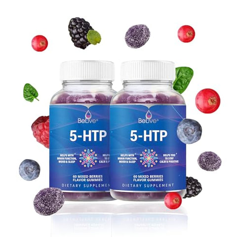 Gomas 5-HTP – 2 Pacotes – 120 Unidades | Gomas Calmantes 5HTP para Foco Aumentado e Relaxamento - BeLive