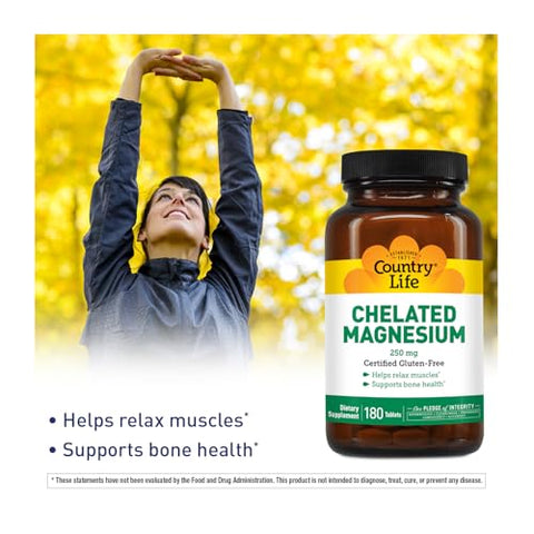 Chelated Magnesium 250mg – Suporte para Coração e Ossos - Country Life