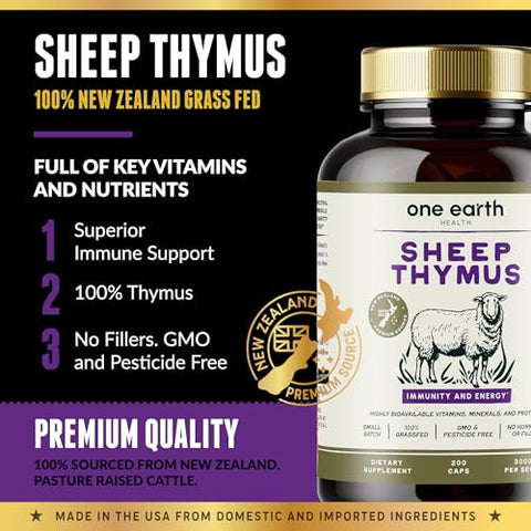 One Earth Health - Thymus Grass Fed da Nova Zelândia – 3.000mg por Porção, 200 Unidades – Marca em Destaque