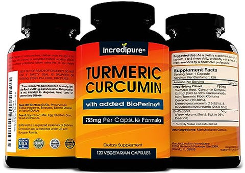 Cápsulas Vegetais de Cúrcuma com BioPerine, 755mg por Cápsula, 120 Unidades - Curcumin Incredipure