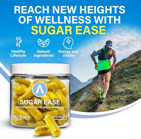 Avenir Nutrition - Sugar Ease – Suplemento Premium de Berberina, Vinagre de Maçã, Canela – Suporta a Função Cardiovascular e Gastrointestinal, Cápsulas de Nutrientes Orgânicos de Canela, 120 Cápsulas