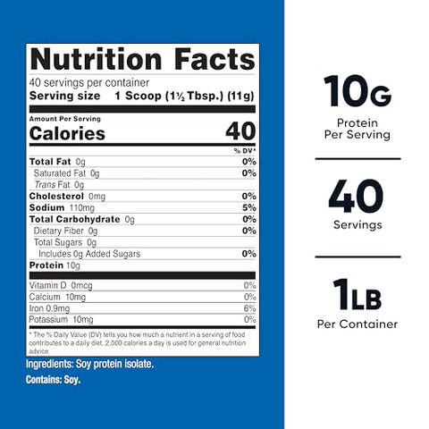 Proteína Isolada de Soja em Pó, 454g – 10g de Proteína por Porção, Vegano, Livre de Transgênicos - Nutricost