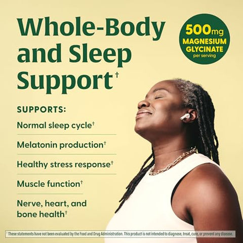 Magnesium Glycinate 500mg – Suplemento de Magnésio Quelato – 60mg de Magnésio Elemental – Suave no Estômago – Suporta o Ciclo Normal do Sono - MegaFood