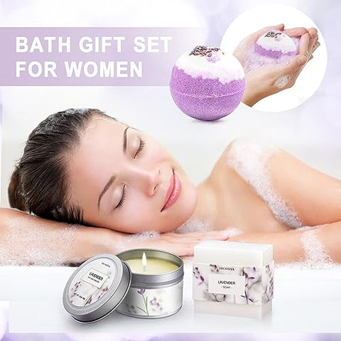 LUCOTIYA - Presentes para Mulheres – Cestas de Presente de Aniversário para Mulheres, Banho de Espuma de Lavanda, Copo de Vinho Térmico Roxo – Mãe, Irmã, Professora