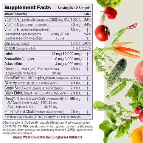 Ultimate Eye Support com Astaxantina 180 Softgels – 12mg Luteína, 6mg Zeaxantina, 4mg Astaxantina, Mirtilo, Nutrientes Essenciais para a Saúde Ocular - ANDREW LESSMAN