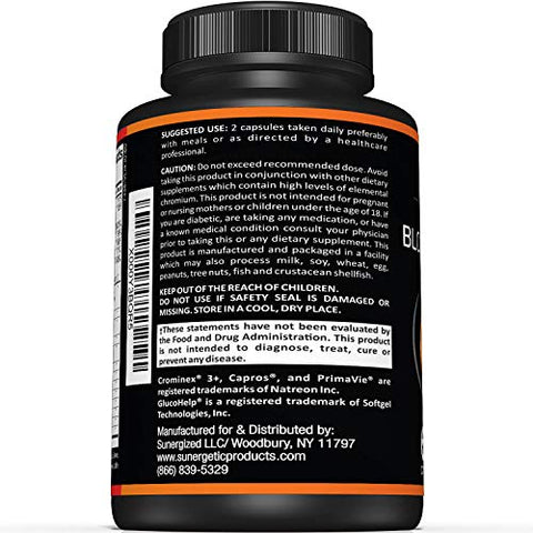 Sunergetic - Suplemento Premium para Suporte à Saúde da Glicose no Sangue – Níveis Saudáveis de Glicose no Sangue Dentro da Faixa Normal – Inclui Extrato de Melão Amargo, Vanádio, Cromo, Canela – Marca em Destaque