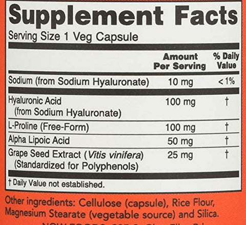 NOW Foods - Now Foods Ácido 100mg 2X 60 Vc Ácido Hialurônico, 60 CT