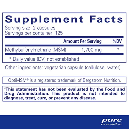 MSM Cápsulas | Suplemento de Enxofre para Apoiar Articulações, Sistema Imunológico, Tecido Conjuntivo e Saúde Respiratória* | 250 Cápsulas - Pure Encapsulations