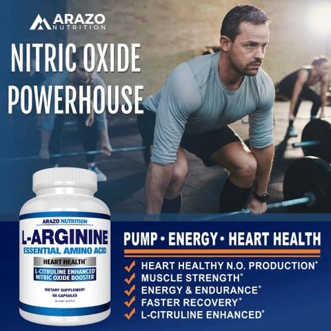 Premium L Arginine – Potencializador de Óxido Nítrico com L-Citrulina – 1340mg – Marca Arazo Nutrition - Arazo Nutrition