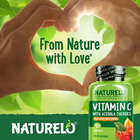 Vitamina C com Extrato Orgânico de Acerola e Bioflavonoides Cítricos – Suplemento Vegano – Suporte Imunológico – 500 mg de Vit C por Cápsula – Não-OGM – 180 Cápsulas - NATURELO