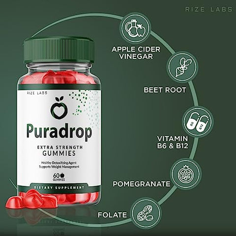 rize labs - (3 Pacotes) Puradrop Keto Gummies – Puradrop Keto ACV Gummies para Perda de Peso Avançada com Vinagre de Maçã – Suplemento de Puradrop Keto Gummies para Queima de Gordura Abdominal Extra Forte (180 Gummies)