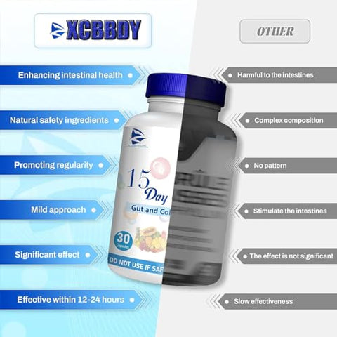 XCBBDY - 15 Day Cleanse – Suporte para Intestino e Cólon, Cápsulas Dissolventes para Limpeza de 15 Dias, com Sene, Cáscara Sagrada