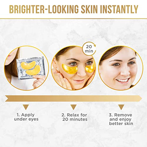 Golden Glow – Patches para os Olhos (20 Pares) – Tratamento Rejuvenescedor para Olheiras, Olhos Inchados – Refrescante, Revitalizante – Viagem, Rugas – 20g - DERMORA