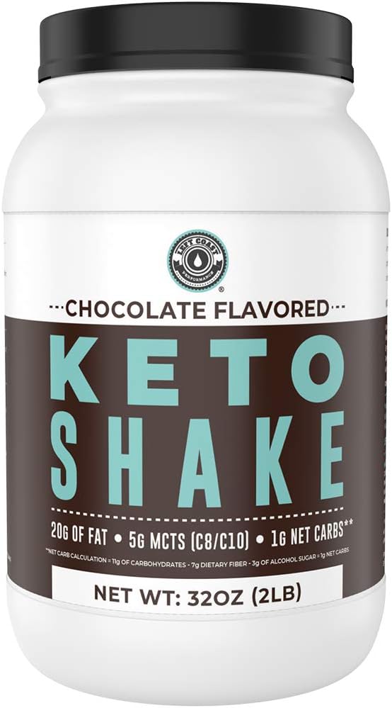 Left Coast Performance - Keto Meal Replacement Shakes Chocolate 2lbs – Shake Low Carb Proteico Keto, Pó de MCT, Colágeno Hidrolisado de Pasto, Shake Café da Manhã Keto, 20g Gordura, 14g Proteína, 1
