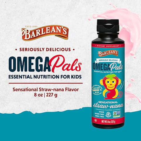 Barlean's - Barlean’s Omega Pals Ômega 3 para Crianças, Saboroso Óleo de Semente de Linhaça Líquido com 1.483 mg de ALA, Vegano, Não-OGM, para o Cérebro das Crianças